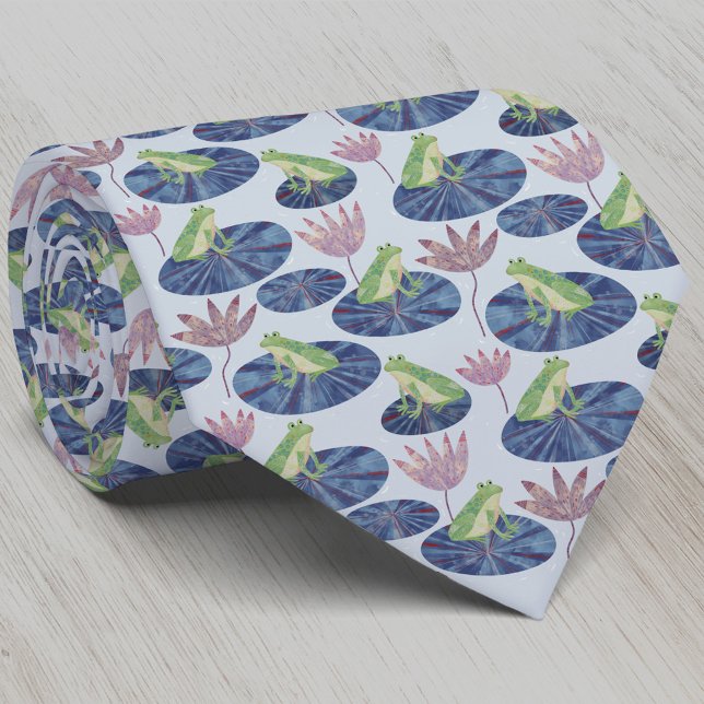 Frosch Watercolor Blue Krawatte (Fun frog on lily leaves neck tie for nature and amphibian lovers)