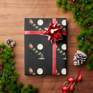 Frosch Weihnachten Santa Schlitten Vollmond Schnee Geschenkpapier