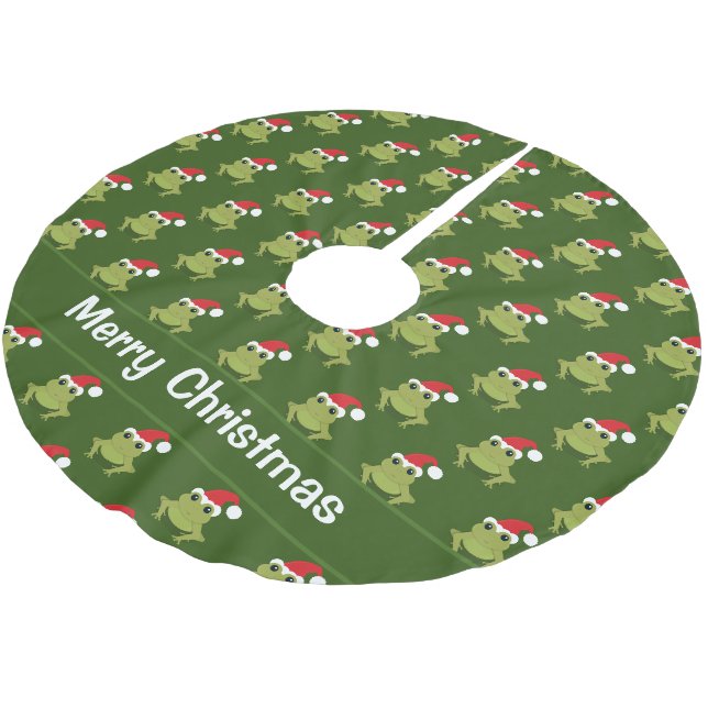 Frosch Weihnachtsmannmütze Grün Weihnachten Polyester Weihnachtsbaumdecke (Schrägansicht)