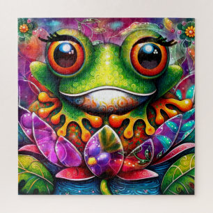 Frosch Whimsical Abstrakte Malerei Kunst Blumengrü