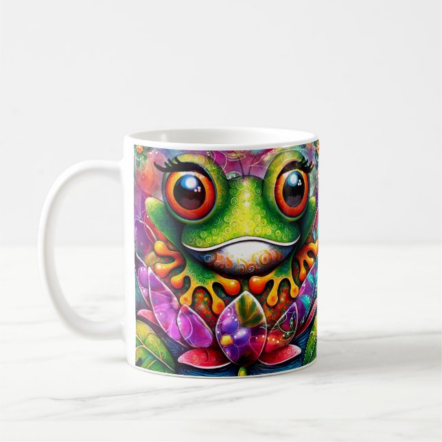 Frosch Whimsical Abstrakte Malerei Kunst Blumengrü Kaffeetasse (Links)