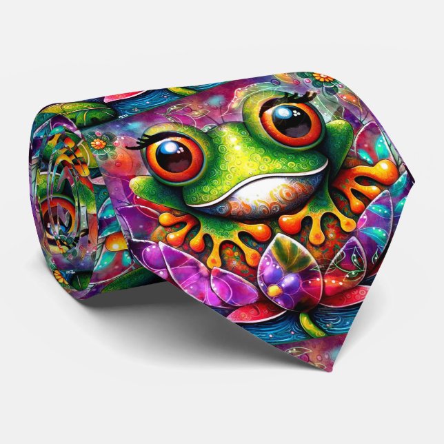 Frosch Whimsical Abstrakte Malerei Kunst Blumengrü Krawatte (Gerollt)