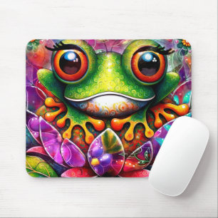 Frosch Whimsical Abstrakte Malerei Kunst Blumengrü Mousepad