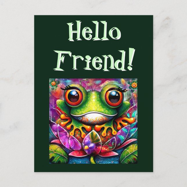 Frosch Whimsical Abstrakte Malerei Kunst Blumengrü Postkarte (Vorderseite)