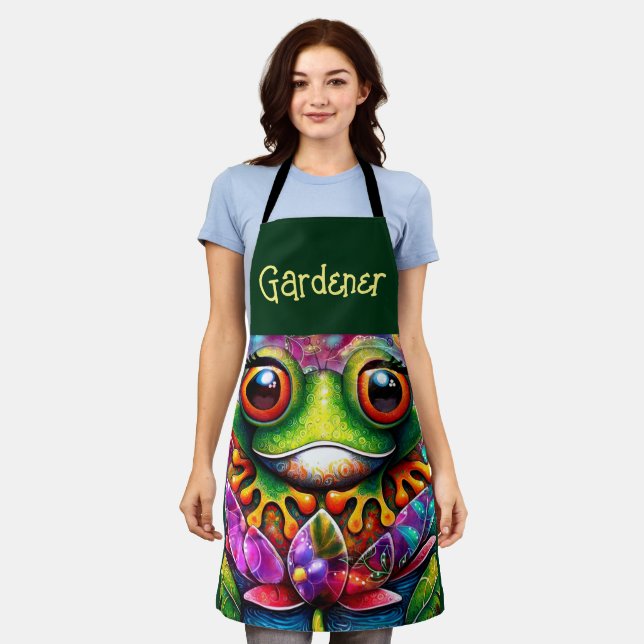 Frosch Whimsical Abstrakte Malerei Kunst Blumengrü Schürze (Getragen)
