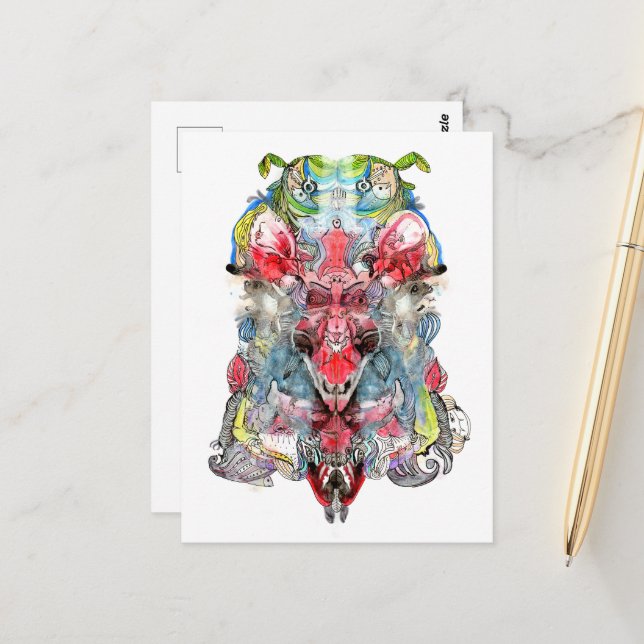 Frosch, Ziege, Auge und Fantasie Postkarte (Vorderseite/Rückseite Beispiel)