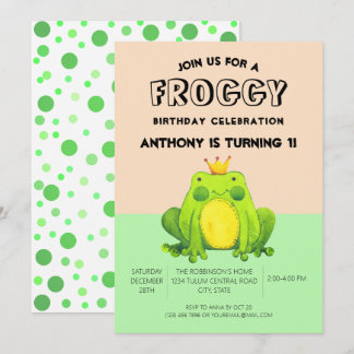 Froschbaby 1. Geburtstag grüne Konfetti personalis Einladung
