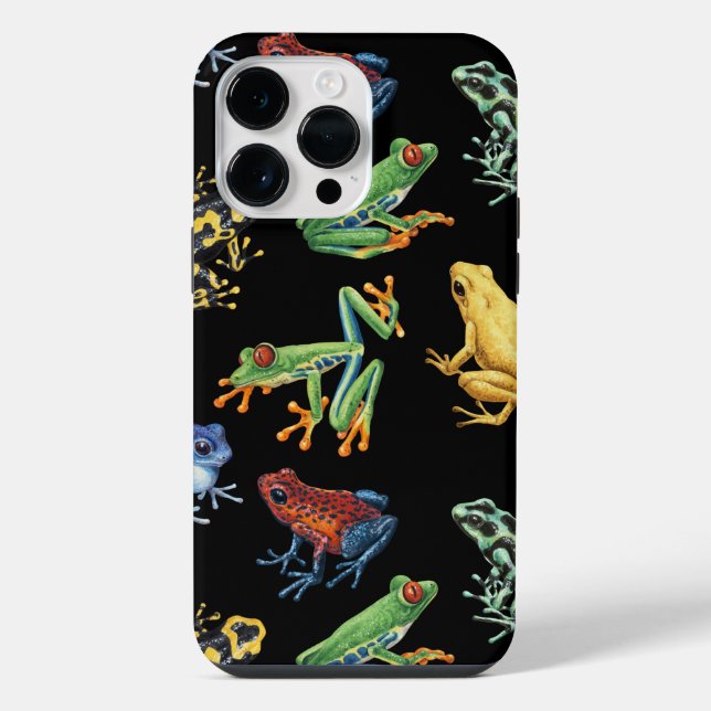 Frösche auf schwarz iPhone 14 pro max  hülle (Rückseite)