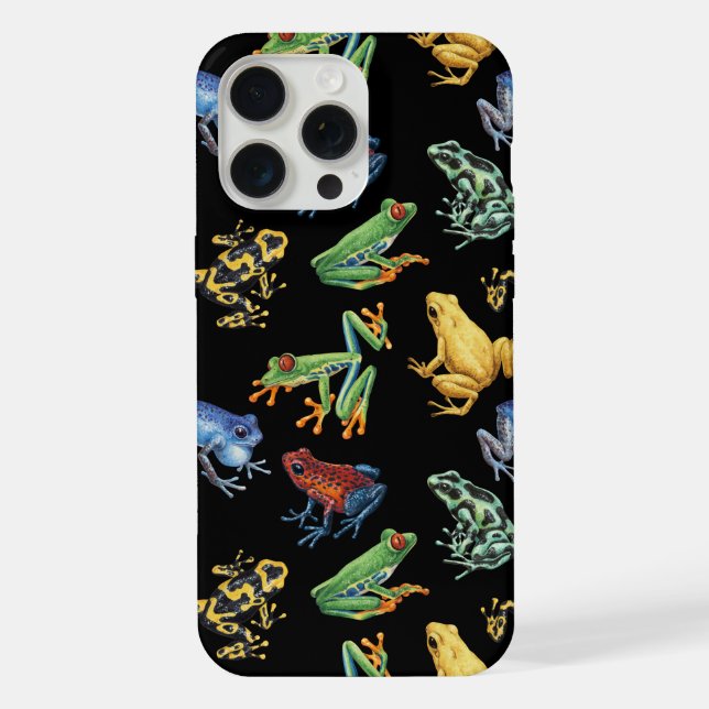 Frösche auf schwarz iPhone 15 pro max hülle (Rückseite)