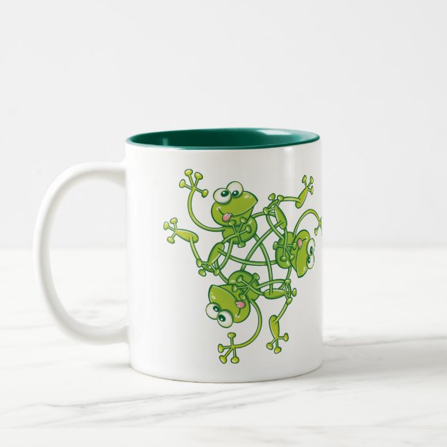 Frösche, die im Musterdesign schwingen und Spaß ha Zweifarbige Tasse (Links)