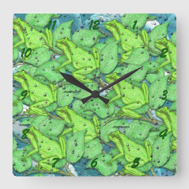 Frösche, Frösche, Frösche Quadratische Wanduhr (Vorderseite)