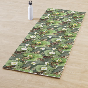 Frösche - grüne und weiße Wasserlilien Yogamatte