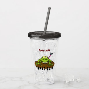 Frösche herrschen lustig-grüner Frosch-Cartoon Acryltrinkbecher