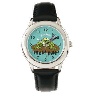 Frösche herrschen lustig-grüner Frosch-Cartoon Armbanduhr