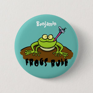 Frösche herrschen lustig-grüner Frosch-Cartoon Button