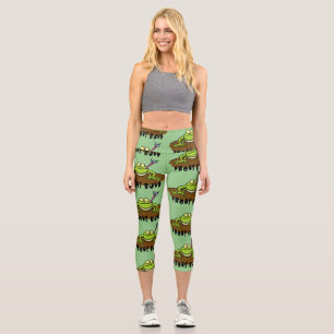 Frösche herrschen lustig-grüner Frosch-Cartoon Capri Leggings