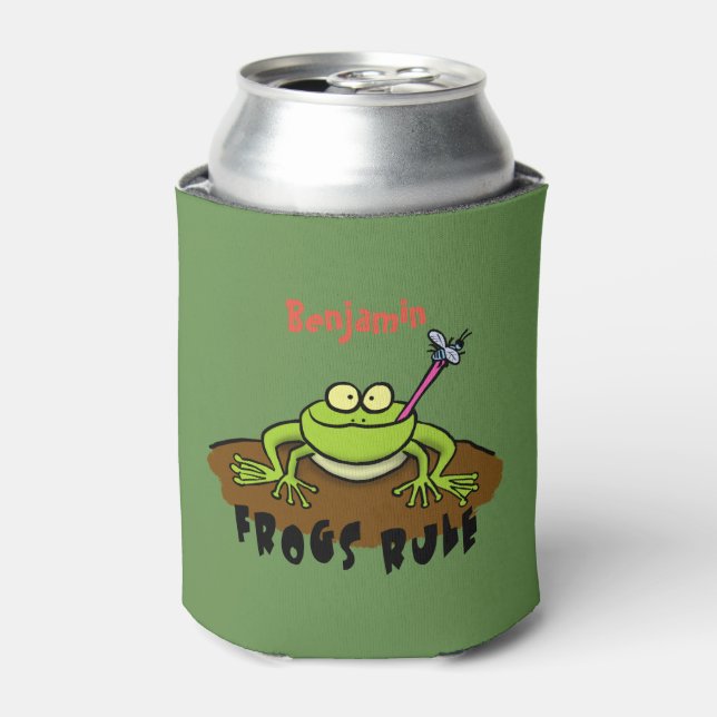 Frösche herrschen lustig-grüner Frosch-Cartoon Dosenkühler (Kanne Vorderseite)