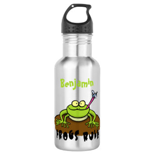 Frösche herrschen lustig-grüner Frosch-Cartoon Edelstahlflasche