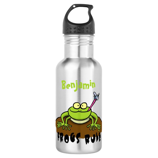 Frösche herrschen lustig-grüner Frosch-Cartoon Edelstahlflasche (Vorderseite)