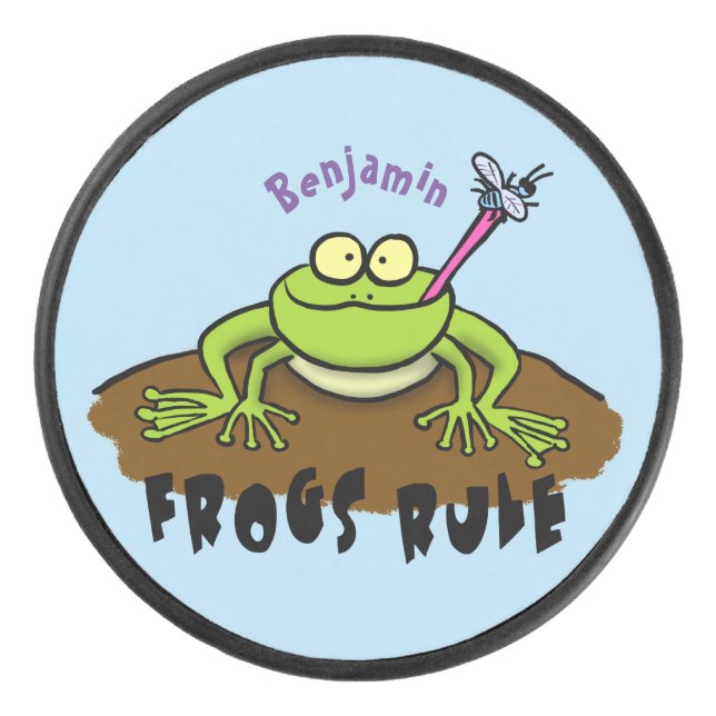 Frösche herrschen lustig-grüner Frosch-Cartoon Eishockey Puck (Vorderseite)