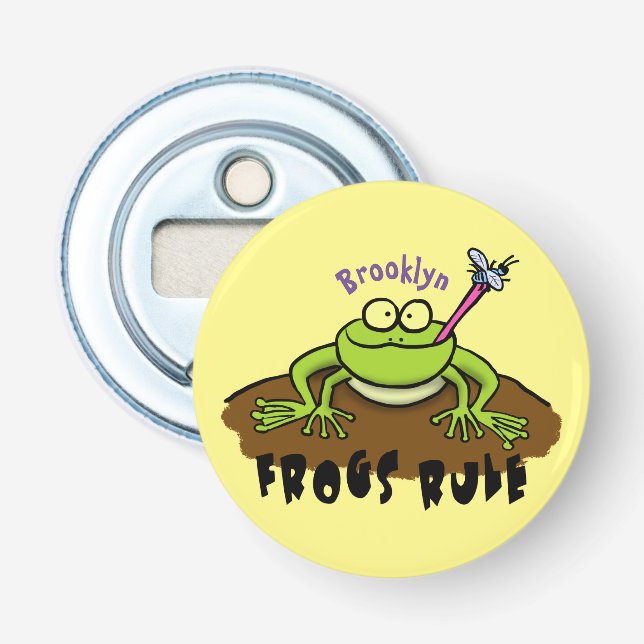Frösche herrschen lustig-grüner Frosch-Cartoon Flaschenöffner (Vorderseite)