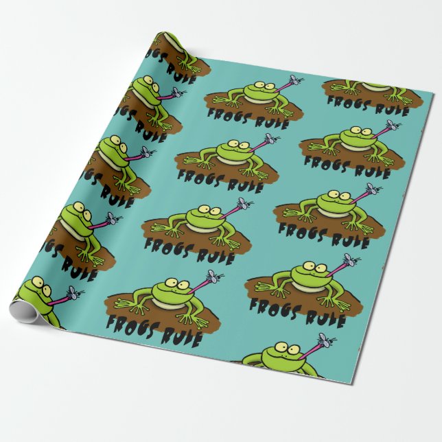 Frösche herrschen lustig-grüner Frosch-Cartoon Geschenkpapier (Ungerollt)