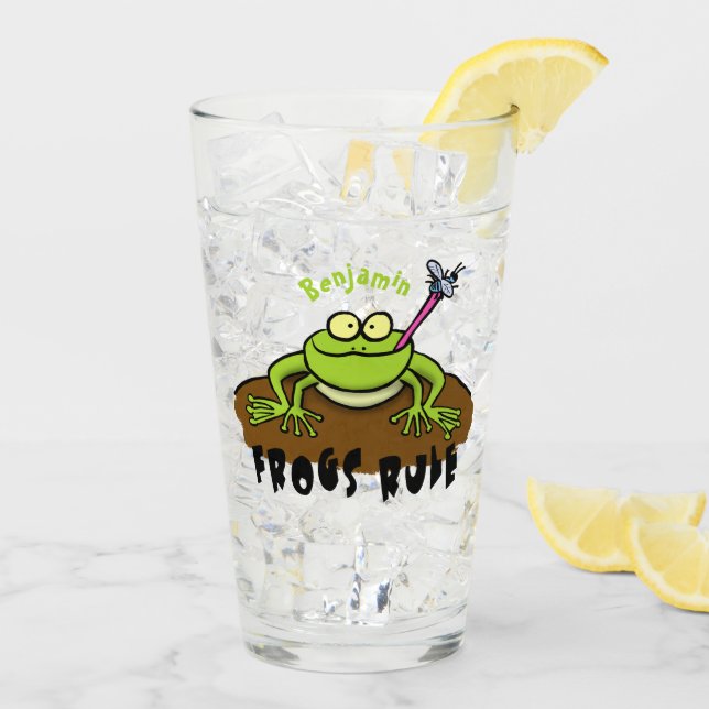 Frösche herrschen lustig-grüner Frosch-Cartoon Glas (Rückseite Ice)