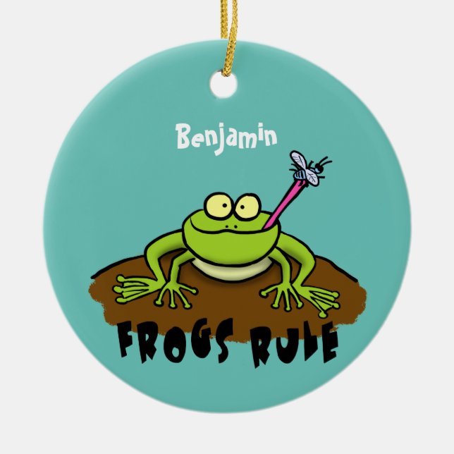 Frösche herrschen lustig-grüner Frosch-Cartoon Keramik Ornament (Vorne)