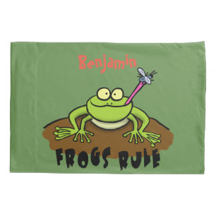 Frösche herrschen lustig-grüner Frosch-Cartoon Kissenbezug