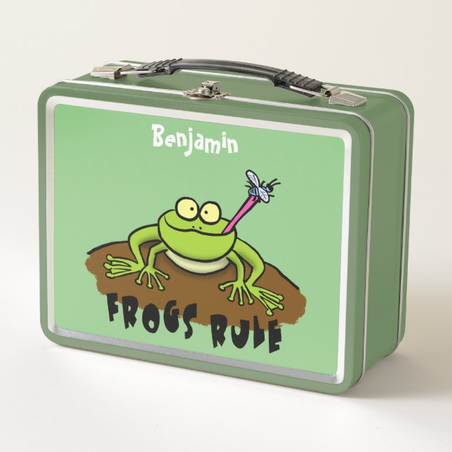 Frösche herrschen lustig-grüner Frosch-Cartoon Metall Brotdose (Vorderseite)