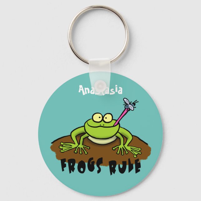 Frösche herrschen lustig-grüner Frosch-Cartoon Schlüsselanhänger (Vorderseite)