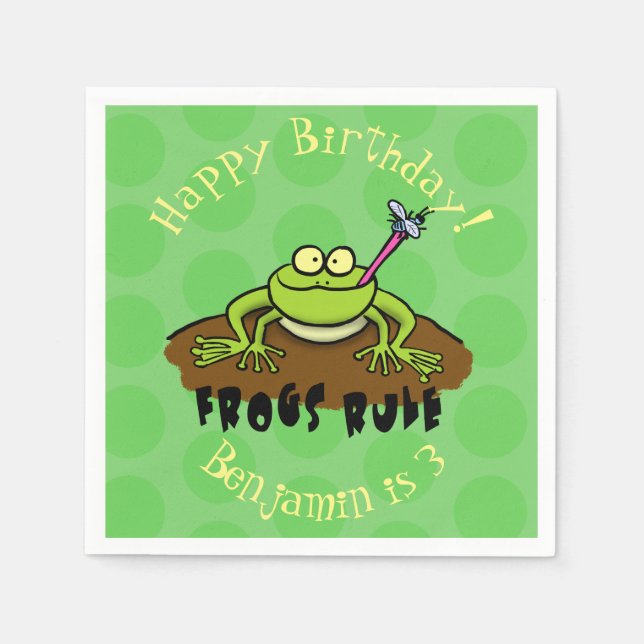 Frösche herrschen lustig-grüner Frosch-Cartoon Serviette (Vorderseite)