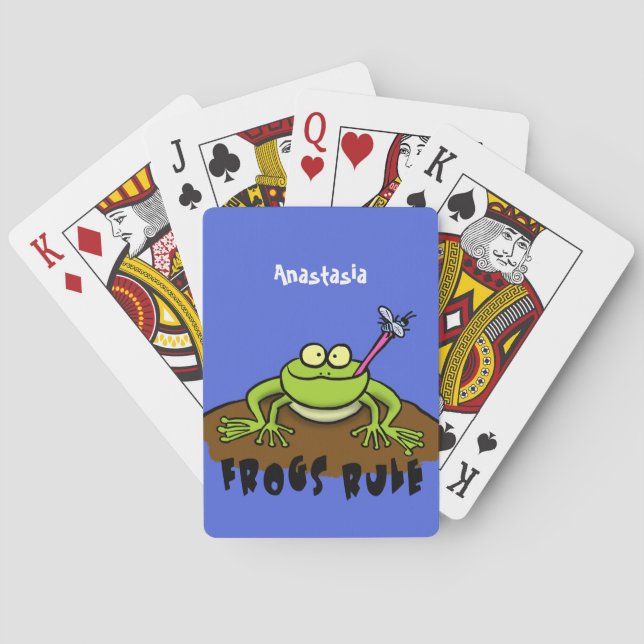 Frösche herrschen lustig-grüner Frosch-Cartoon Spielkarten (Rückseite)