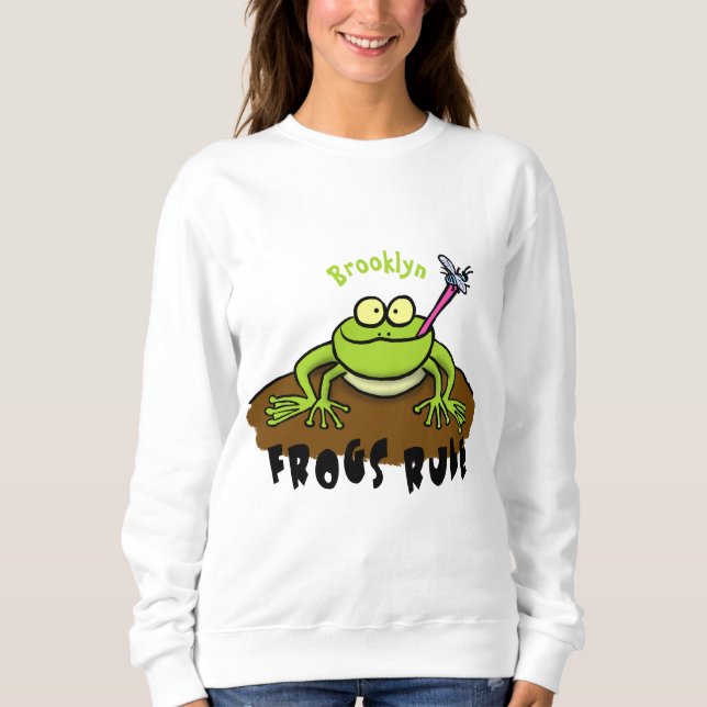 Frösche herrschen lustig-grüner Frosch-Cartoon Sweatshirt (Vorderseite)