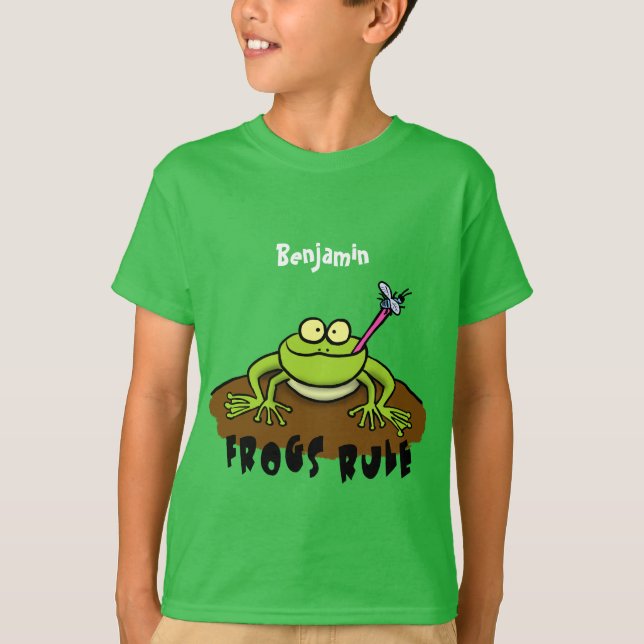Frösche herrschen lustig-grüner Frosch-Cartoon T-Shirt (Vorderseite)