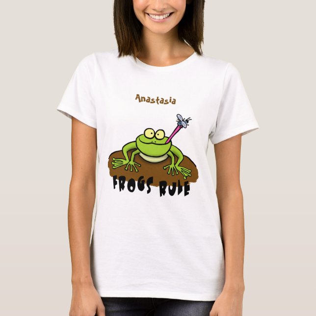 Frösche herrschen lustig-grüner Frosch-Cartoon T-Shirt (Vorderseite)