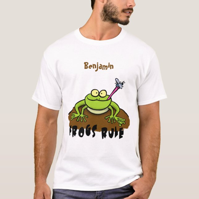 Frösche herrschen lustig-grüner Frosch-Cartoon T-Shirt (Vorderseite)