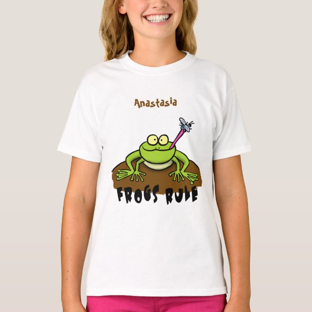 Frösche herrschen lustig-grüner Frosch-Cartoon T-Shirt (Vorderseite)