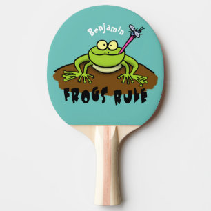 Frösche herrschen lustig-grüner Frosch-Cartoon Tischtennis Schläger