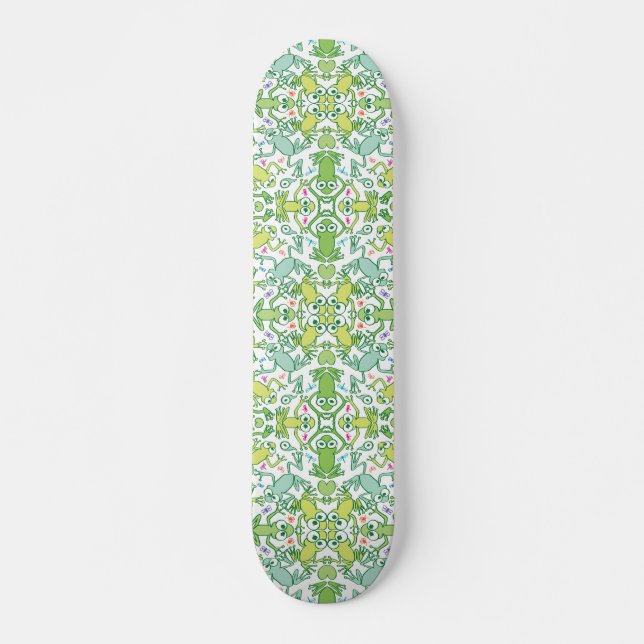 Frösche in jeder Ecke dieses schlanken Musters Skateboard (Vorne)