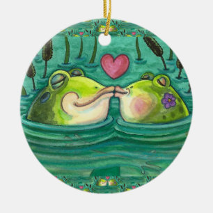 FRÖSCHE KÜSSEN BUNTE & SÜßE TEICHROMANZE, LUSTIG KERAMIK ORNAMENT
