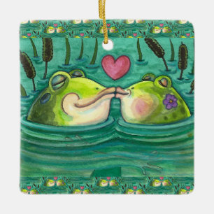 FRÖSCHE KÜSSEN BUNTE & SÜßE TEICHROMANZE, LUSTIG KERAMIKORNAMENT