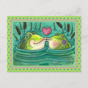 FRÖSCHE KÜSSEN BUNTE & SÜßE TEICHROMANZE, LUSTIG POSTKARTE