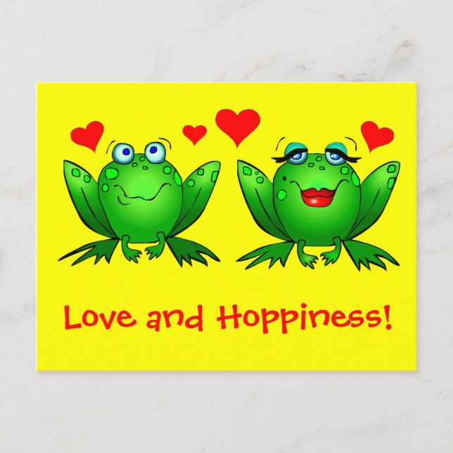 Frösche Liebe und Hoppelgelb Postkarte (Vorderseite)