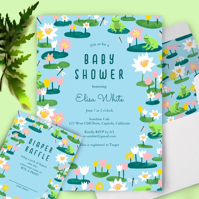 Frösche & Lilienpolster Niedliche BABYDUSCHE Begleitkarte (Frogs & Lily Pads Cute CUSTOM BABY SHOWER Enclosure Card
)