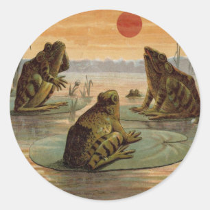 Frösche Lily Pads Moon Illustration Runder Aufkleber