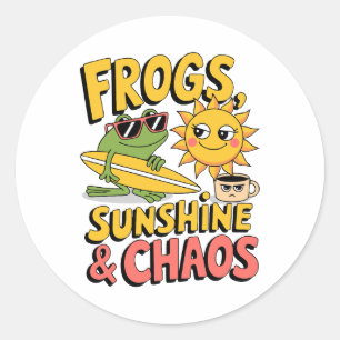Frösche, Sonnenschein und Chaos - Spaß Sommer Runder Aufkleber