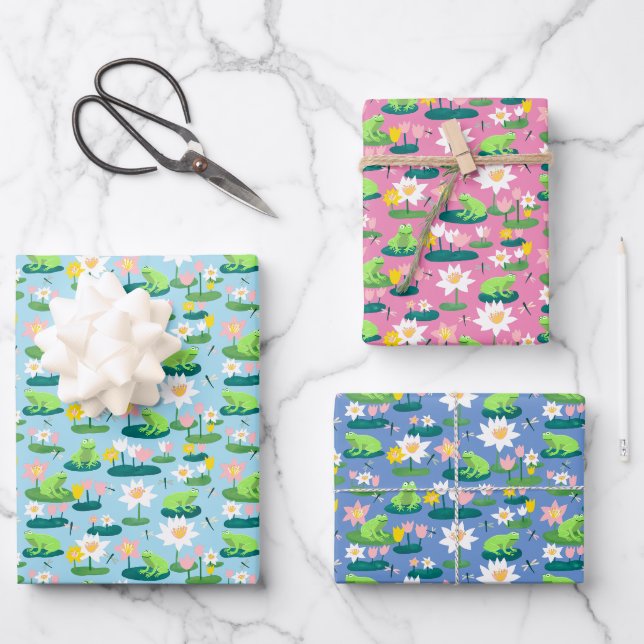 Frösche und Lilienpolster Niedlich BABY SHOWER Geb Geschenkpapier Set (Vorderseite)