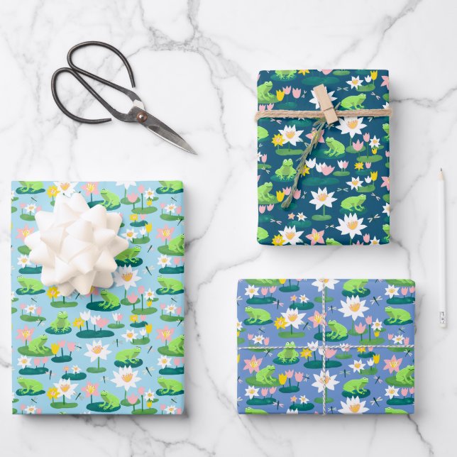 Frösche und Lilienpolster Niedlich BABY SHOWER Geb Geschenkpapier Set (Vorderseite)