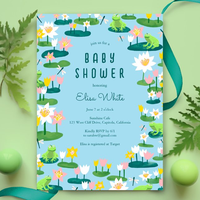 Frösche und Lilienpolster Niedliche BABYDUSCHE Einladung (Frogs and Lily Pads Cute CUSTOM BABY SHOWER Invitation
)